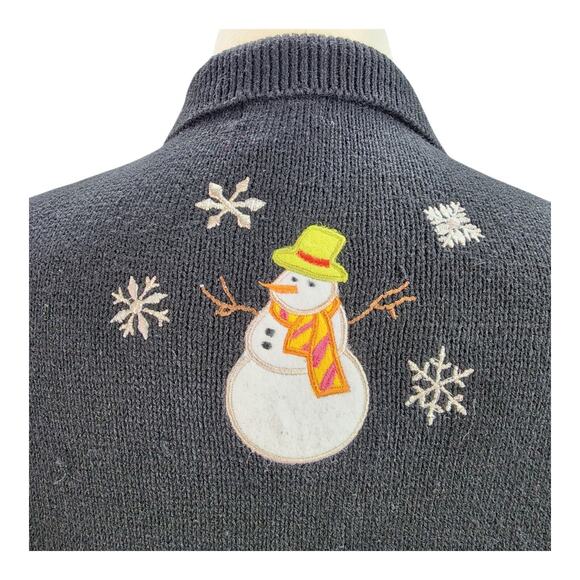 Designers Originals Studio Sweater Women’s LARGE Christmas Black Snowman Holiday - Picture 4 of 16
